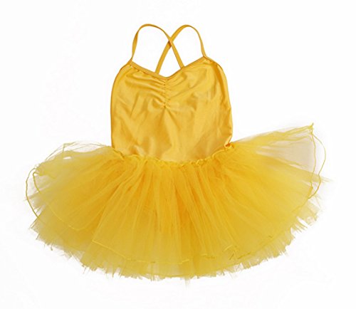 Happy Cherry - Vestido Ballet Traje de Baile Tiras Cruzadas Leotardo sin Mangas para Niñas 8-9 Años - 120-130cm Amarillo Happy Cherry - Vestido Ballet Traje de Baile Tiras Cruzadas Leotardo sin Mangas para Niñas 8-9 Años - 120-130cm Amarillo