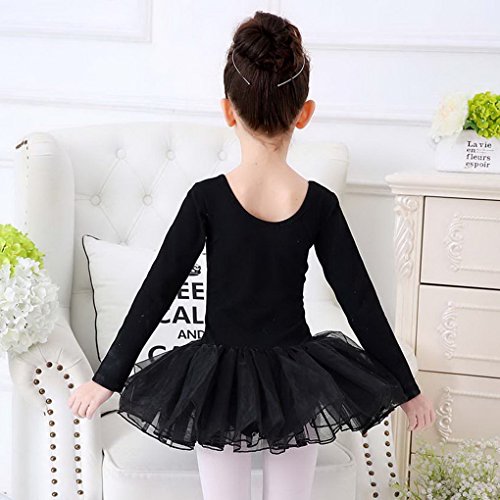 Happy Cherry - Vestido de ballet para niña con leotardos, maillot con falda de gasa, tutú de ballet, niña, color negro, tamaño Größe L für Körpergröße bis 130cm