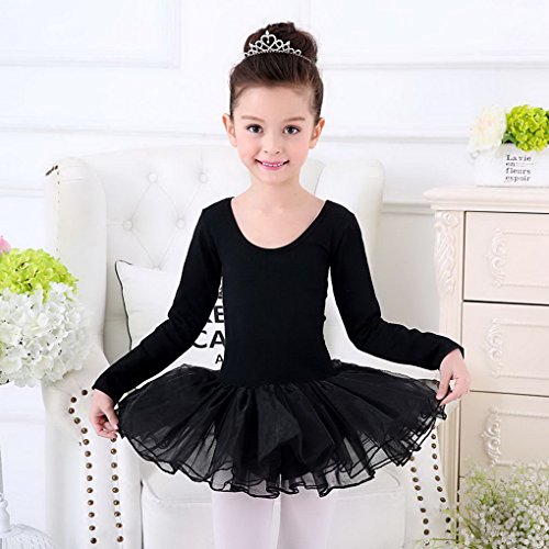 Happy Cherry - Vestido de ballet para niña con leotardos, maillot con falda de gasa, tutú de ballet, niña, color negro, tamaño Größe L für Körpergröße bis 130cm