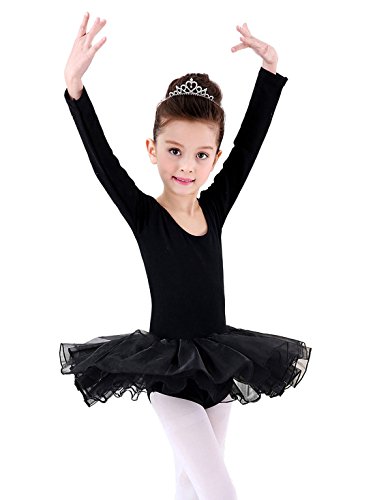 Happy Cherry - Vestido de ballet para niña con leotardos, maillot con falda de gasa, tutú de ballet, niña, color negro, tamaño Größe L für Körpergröße bis 130cm