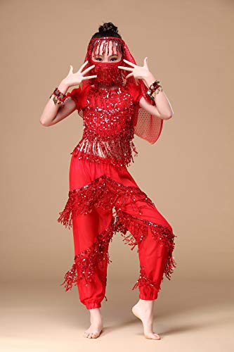 Happy Cherry - Vestido de Danza de Vientre para Niñas Traje de Disfraz para Baile India con Mangas Cortas para Niña para Salsa - Rojo
