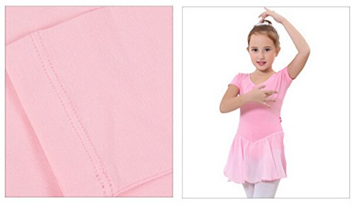 Happy Cherry - Vestido Tutú de Ballet Danza Uniforme Deportivo para Niñas Falda Traje Maillot de Gimnasia con Manga Corta Elástico - Rosa - Talla ES 4-5 años