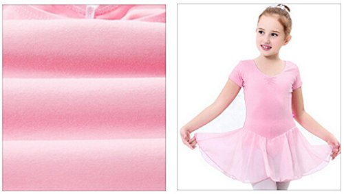 Happy Cherry - Vestido Tutú de Ballet Danza Uniforme Deportivo para Niñas Falda Traje Maillot de Gimnasia con Manga Corta Elástico - Rosa - Talla ES 4-5 años