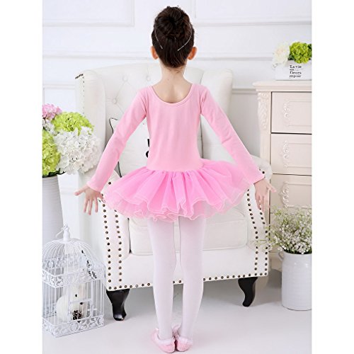 Happy Cherry - Vestido Tutú de Ballet Danza Uniforme Deportivo para Niñas Falda Traje Maillot de Gimnasia con Manga Larga Elástico Calcetines- Rosa - Talla ES 2 años