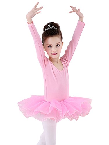 Happy Cherry - Vestido Tutú de Ballet Danza Uniforme Deportivo para Niñas Falda Traje Maillot de Gimnasia con Manga Larga Elástico Calcetines- Rosa - Talla ES 2 años