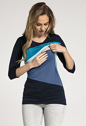 HAPPY MAMA Mujer Top Camiseta Premamá Lactancia Bloque De Color Doble Capa 217p (Aguamarina & Azul Claro, 44, 2XL) HAPPY MAMA Mujer Top Camiseta Premamá Lactancia Bloque De Color Doble Capa 217p (Aguamarina & Azul Claro, 44, 2XL)