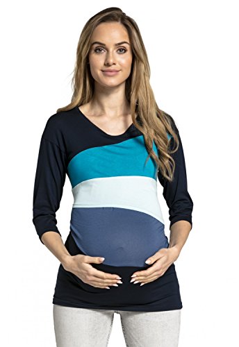 HAPPY MAMA Mujer Top Camiseta Premamá Lactancia Bloque De Color Doble Capa 217p (Aguamarina & Azul Claro, 44, 2XL)