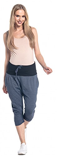 HAPPY MAMA. Premama Pantalones Cinturilla en Contraste y Cordón Ajustable. 582p (Jeans Mezcla, EU 40, M)