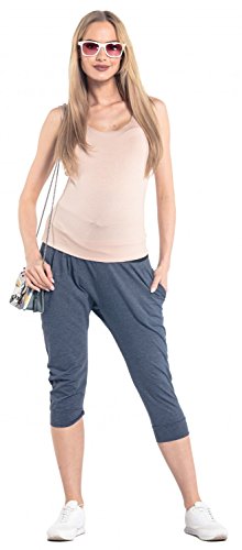 HAPPY MAMA. Premama Pantalones Cinturilla en Contraste y Cordón Ajustable. 582p (Jeans Mezcla, EU 40, M)
