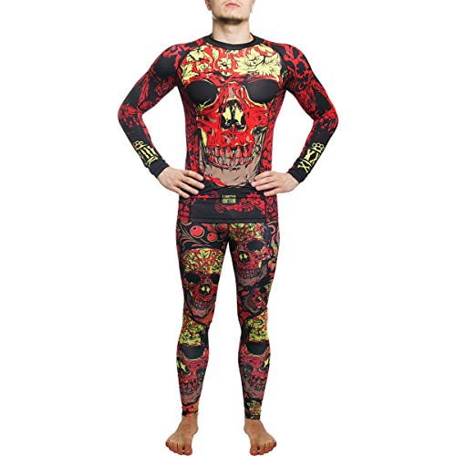 Hardcore Training Compression Pants Skull Folk-m MMA BJJ Fitness Grappling Mallas compresivas