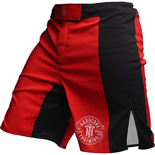 Hardcore Training Fight Shorts Men's Recruit Black - Boxing Shorts - Cage Fight BJJ No-Gi Fitness Gym Pantalones Cortos (Red, XXXL)