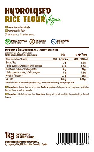Harina de Arroz Hidrolizada de HSN | Hydrolysed Rice Flour | Carbohidratos 100% Natural | Excelente Digestión + Textura Extra-Suave | Vegana, Sin Gluten, Sin Lactosa, Sin Soja, Sin Sabor, 1Kg Harina de Arroz Hidrolizada de HSN | Hydrolysed Rice Flour | Carbohidratos 100% Natural | Excelente Digestión + Textura Extra-Suave | Vegana, Sin Gluten, Sin Lactosa, Sin Soja, Sin Sabor, 1Kg