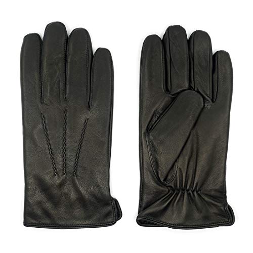 Harssidanzar Hombres Guantes De Cuero De Piel De Cabra De Con Forro Polar, Negro, S