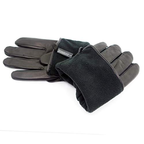 Harssidanzar Hombres Guantes De Cuero De Piel De Cabra De Con Forro Polar, Negro, S