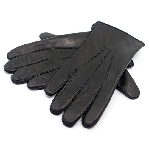 Harssidanzar Hombres Guantes De Cuero De Piel De Cabra De Con Forro Polar, Negro, XS