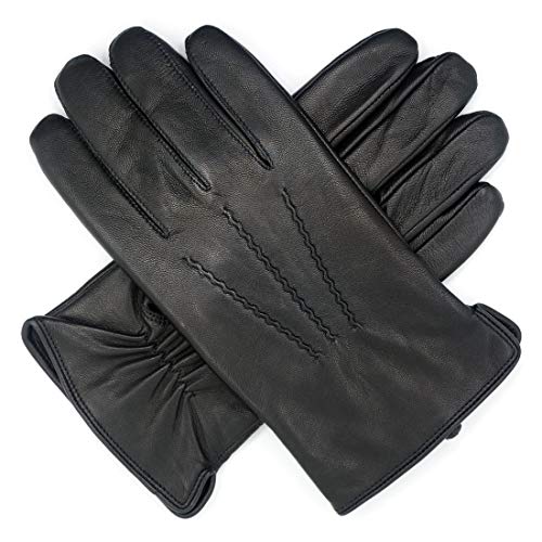 Harssidanzar Hombres Guantes De Cuero De Piel De Cabra De Con Forro Polar, Negro, XS