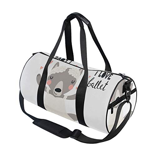 HARXISE Bailarina Wolf Zapatos de punta Tutu Love Ballet Texto cursivo，Bolsa de equipaje de viaje Deporte Lienzo ligero Equipaje de fitness Bolso de tambor Desmontable