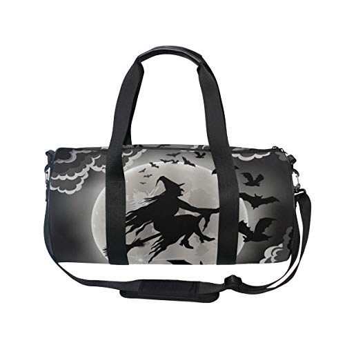 HARXISE Bruja de Halloween Noche Negra Volando Miedo Fantasma Niños Felices Luna，Bolsa de equipaje de viaje Deporte Lienzo ligero Equipaje de fitness Bolso de tambor Desmontable