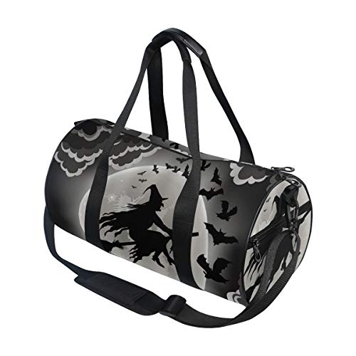 HARXISE Bruja de Halloween Noche Negra Volando Miedo Fantasma Niños Felices Luna，Bolsa de equipaje de viaje Deporte Lienzo ligero Equipaje de fitness Bolso de tambor Desmontable