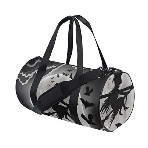 HARXISE Bruja de Halloween Noche Negra Volando Miedo Fantasma Niños Felices Luna，Bolsa de equipaje de viaje Deporte Lienzo ligero Equipaje de fitness Bolso de tambor Desmontable