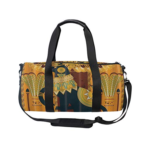 HARXISE Gato egipcio elegante para colorear página diseño estilo，Bolsa de equipaje de viaje Deporte Lienzo ligero Equipaje de fitness Bolso de tambor Desmontable