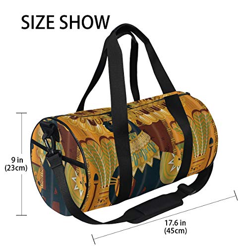 HARXISE Gato egipcio elegante para colorear página diseño estilo，Bolsa de equipaje de viaje Deporte Lienzo ligero Equipaje de fitness Bolso de tambor Desmontable