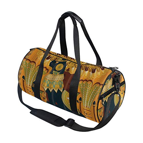 HARXISE Gato egipcio elegante para colorear página diseño estilo，Bolsa de equipaje de viaje Deporte Lienzo ligero Equipaje de fitness Bolso de tambor Desmontable