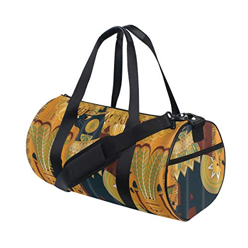 HARXISE Gato egipcio elegante para colorear página diseño estilo，Bolsa de equipaje de viaje Deporte Lienzo ligero Equipaje de fitness Bolso de tambor Desmontable