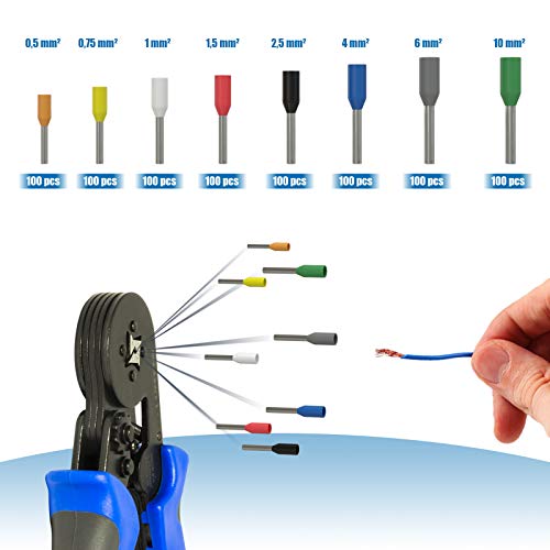 Haskyy 800 pedazo Kit I Crimpadora Terminales Alicates con Conectores Cable I Cobre profesional para engastar con 0.25~10.00 mm²