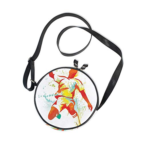 HATESAH Jugador de fútbol patea la Pelota Competiciones Salpicaduras de Pintura Botas de Velocidad，Bolso Redondo, Bandolera, Mujer, Lona, Bolso de Mensajero Casual