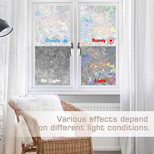 Haton Vinilos para Ventanas de 3D Efecto Semi-Privacidad Sin Pegamento Electrostatica Translucido Anti UV Vinilo para Cristal Decorativo Estático no Adhesivo para Oficina, Hogar 60X200CM