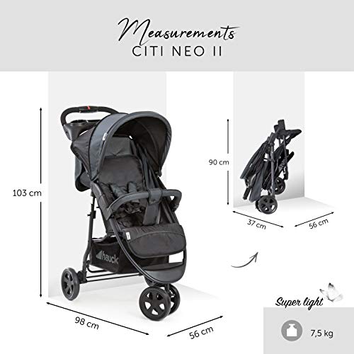Hauck Citi Neo II - Silla de paseo de 3 ruedas, respaldo reclinable, plegado compacto, plegado con solo una mano, nacimiento hasta 25 kg, ultra ligero, solo 7.5 kg, bandeja con botellero, negro/gris Hauck Citi Neo II - Silla de paseo de 3 ruedas, respaldo reclinable, plegado compacto, plegado con solo una mano, nacimiento hasta 25 kg, ultra ligero, solo 7.5 kg, bandeja con botellero, negro/gris
