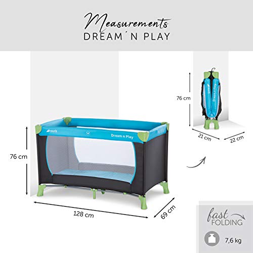 Hauck Dream N Play - Cuna de viaje 3 piezas 120 x 60 cm, bebe, incluido colchóncito y bolsa de transporte, de 0+ meses hasta 15 kg, plegado y montaje fácil, estructura ligera y muy estable, azul