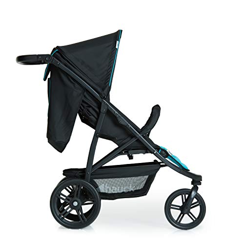 Hauck Rapid 3 - silla de paseo de 3 ruedas con posiciones en respaldo, plegado compacto, plegando con solo una mano, manillar regulable, desde nacimiento hasta 25kg, caviar turquoise (negro, azul)