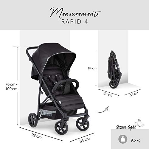 Hauck Rapid 4 Silla deportiva con respaldo reclinable para Bebés, desde nacimiento hasta 15 kg/4 años, Capacidad de carga 25 kg, Negro (Caviar/Silver)