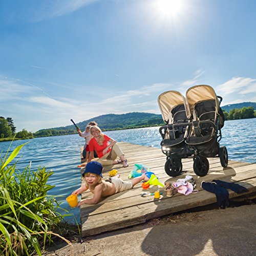 Hauck Roadster Duo SLX - silla gemelar para gemelos y hermanos de 0 meses (combinable con capazo blando) a 30 kg (2x 15kg) ancho 76cm, plegable ultracompactam, Caviar Almond (negro beige)