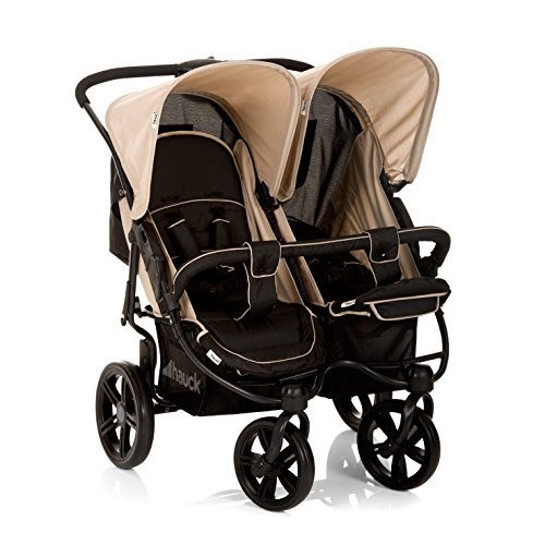 Hauck Roadster Duo SLX - silla gemelar para gemelos y hermanos de 0 meses (combinable con capazo blando) a 30 kg (2x 15kg) ancho 76cm, plegable ultracompactam, Caviar Almond (negro beige)