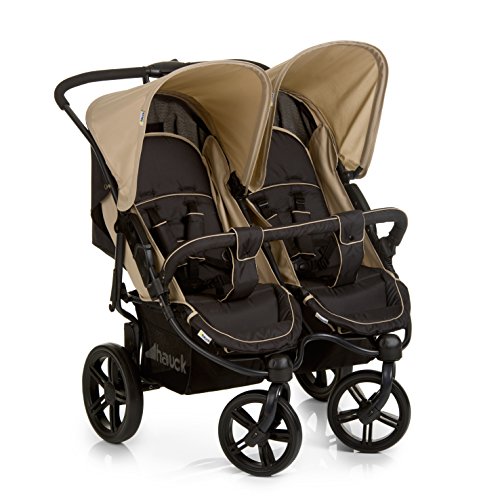 Hauck Roadster Duo SLX - silla gemelar para gemelos y hermanos de 0 meses (combinable con capazo blando) a 30 kg (2x 15kg) ancho 76cm, plegable ultracompactam, Caviar Almond (negro beige)