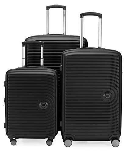 HAUPTSTADTKOFFER - Juego de 3 maletas extensibles – Trolley cabina de de 55 cm, Equipaje de tamaño mediano 68 cm + maleta grande para viaje 77 cm, cáscara dura ABS, TSA, Negro