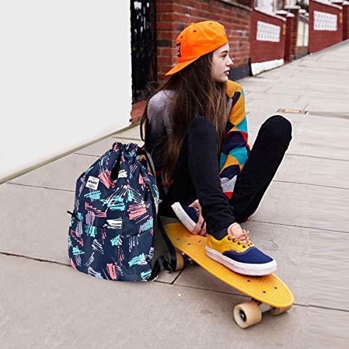 HAWEE Impermeable Casual Mochila con Cordón Grande Deporte Bolso de Gimnasia Mochila de Cuerda Unisex para Mujer Hombre Vida Cotidiana Aire Libre Yoga Escuela Playa Nadar