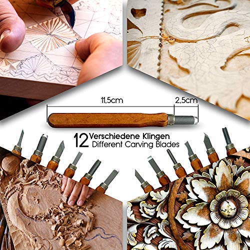 Hawerk Juego de Herramientas para Tallar Madera para Principiantes y Profesionales | 12 Cinceles + 3 Piedras de Afilar + Estuche Hawerk Hawerk Juego de Herramientas para Tallar Madera para Principiantes y Profesionales | 12 Cinceles + 3 Piedras de Afilar + Estuche Hawerk