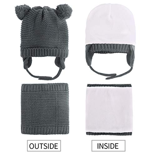 Hawiton Caliente Conjunto de Gorro y Bufanda de punto 2 piezas para niñas y niños otoño invierno, bebés suaves forro de lana Sombreros y pañuelo para el cuello Hawiton Caliente Conjunto de Gorro y Bufanda de punto 2 piezas para niñas y niños otoño invierno, bebés suaves forro de lana Sombreros y pañuelo para el cuello