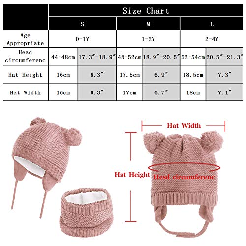 Hawiton Caliente Conjunto de Gorro y Bufanda de punto 2 piezas para niñas y niños otoño invierno, bebés suaves forro de lana Sombreros y pañuelo para el cuello