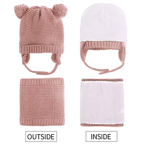 Hawiton Caliente Conjunto de Gorro y Bufanda de punto 2 piezas para niñas y niños otoño invierno, bebés suaves forro de lana Sombreros y pañuelo para el cuello