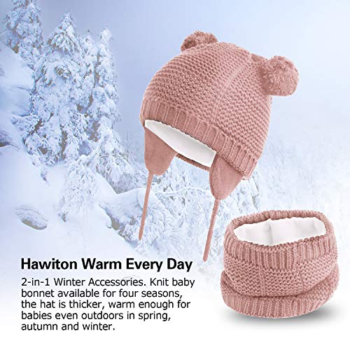 Hawiton Caliente Conjunto de Gorro y Bufanda de punto 2 piezas para niñas y niños otoño invierno, bebés suaves forro de lana Sombreros y pañuelo para el cuello