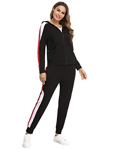 Hawiton Conjunto de chándal para Mujer de algodón Invierno, Conjunto de Sudadera Mujer Larga con Chaqueta y Pantalon para Fitness Jogger Tenis Tallas Grandes 2piezas