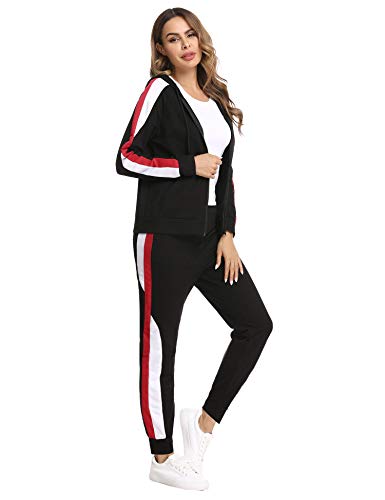 Hawiton Conjunto de chándal para Mujer de algodón Invierno, Conjunto de Sudadera Mujer Larga con Chaqueta y Pantalon para Fitness Jogger Tenis Tallas Grandes 2piezas