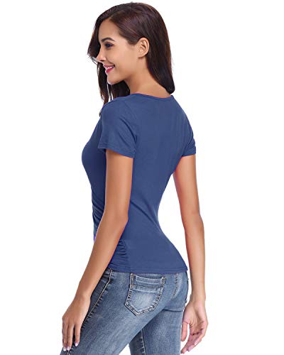 Hawiton Mujer Camiseta Manga Corta Elegant Sexy Frente Cruzado Cuello-V Tops Verano Slim Fit Blusas T-Shirt