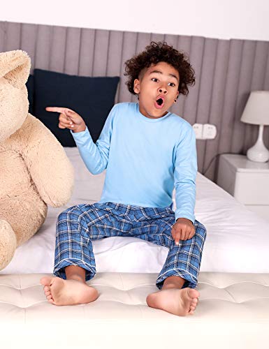 Hawiton Pijamas niños Invierno algodón Manga Larga,Suaves Raya Camiseta con clásico Botones Delanteros y Pantalones Largos, Conjuntos Navideños de Ropa de Dormir 2 Piezas