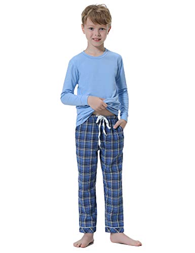 Hawiton Pijamas niños Invierno algodón Manga Larga,Suaves Raya Camiseta con clásico Botones Delanteros y Pantalones Largos, Conjuntos Navideños de Ropa de Dormir 2 Piezas